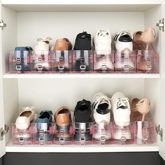 Yes!Fresh Shoe Slot Organizer, Boutique Display Style Shoe Stacker for A Pair of Shoes, Separable Shoe Rack for Closet Organization, 3 Adjustable Narrow Shoe Rack (Pink, 20 Pack)
