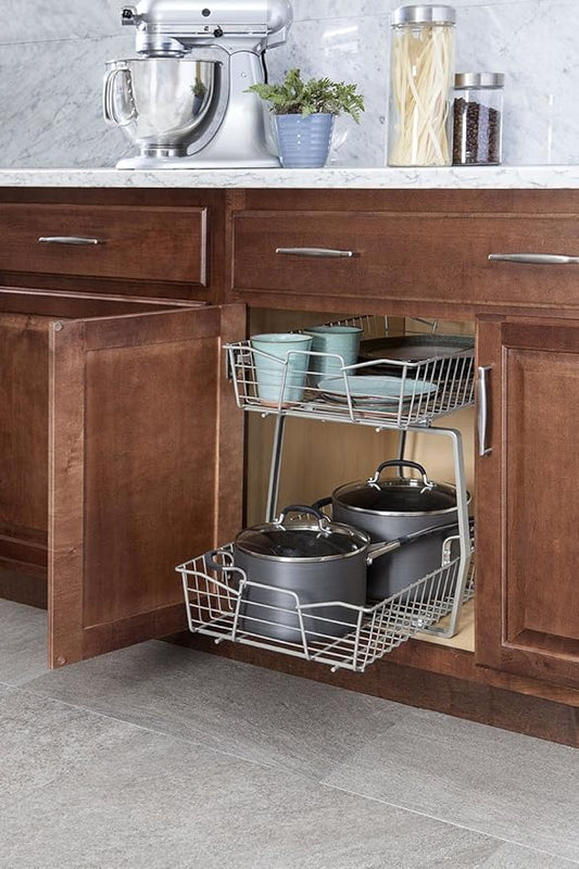ClosetMaid 3089 2 Tier 14-Inch Kitchen Cabinet Organizer, Nickel