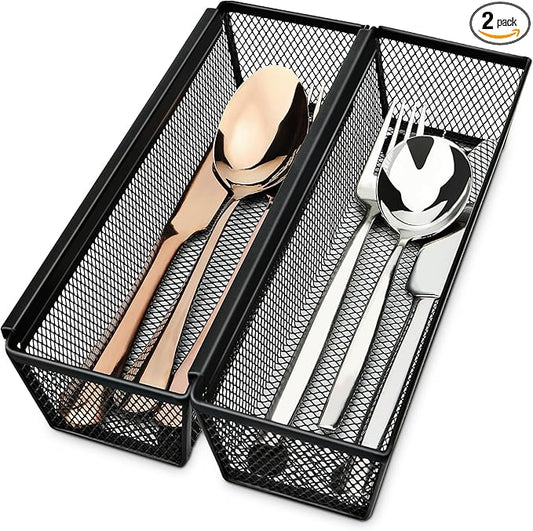 Utensil Drawer Organizer, Silverware Organizer, 2 Pack Silverware Drawer Organizer, Organizadores De Cocina, Flatware Organizer for Drawer with Interlocking Arm