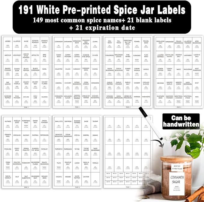 12 Pcs Glass Spice Jars with Bamboo Airtight Lids and 191 Labels - 8.5oz Small Food Storage Containers for Kitchen, Seasoning, Coffee, Herb - Spoon and Marker Included
