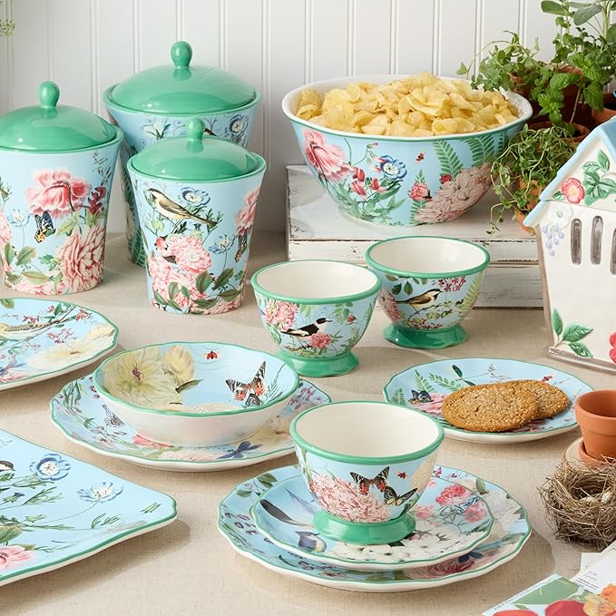 Flora Ceramic Canister Set – 3-Piece Airtight Storage Jars with Pastel Floral, Butterfly, and Dragonfly Designs, Perfect for Coffee, Sugar, Flour, Snacks, or Kitchen Countertop Décor