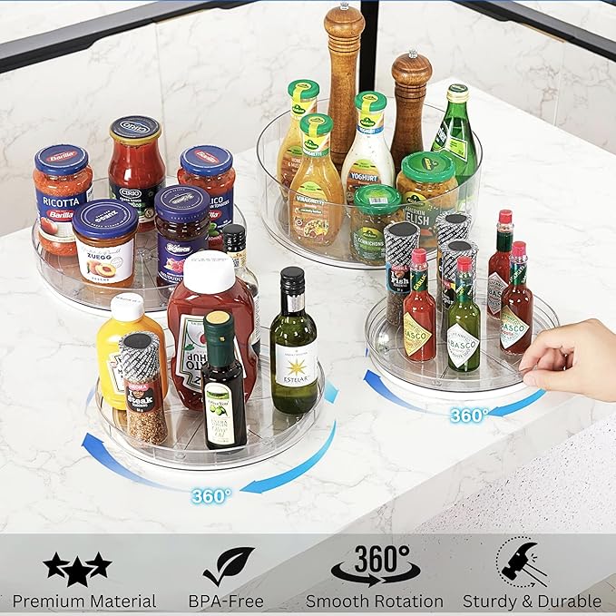 NOSTALGIQ 4-Pack Lazy Susan Organizer | Rotating Pantry Organizers and Storage | Clear Lazy Susan for Table Top, Cabinet Organizer, Perfume Organizer, Spice Rack Organizer (9", 10", 11", 12")