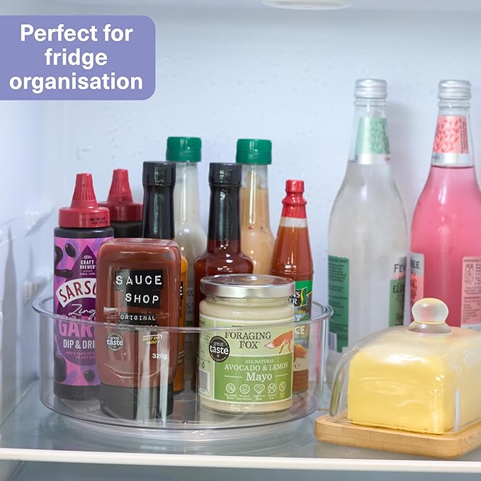 MATANA 9" Clear Lazy Susan Organizer for Cabinet (2 Pack) Clear Spinning Organizer, Clear Turntable Organizer, Rotating Lazy Susan Turntable for Cabinet, Fridge, Refrigerator, Bathroom, Spice, Kitchen