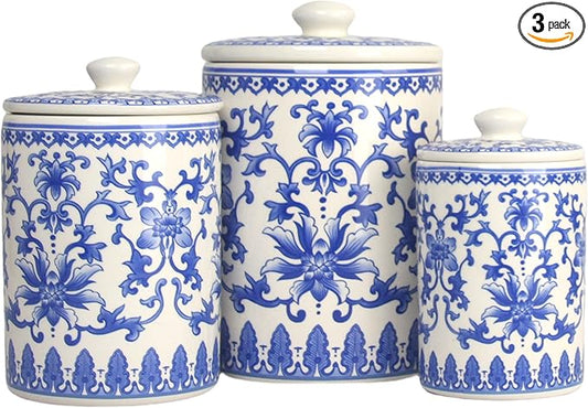 10 Strawberry Street Kitchen Canister, 3 Piece Set, Chinoiserie Blue