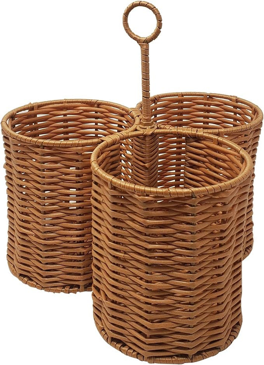 Kovot Poly-Wicker Woven Cutlery Storage Organizer Caddy Tote Bin Basket for Kitchen Table, Cabinet, Pantry, Indoor & Outdoor - Woven Polypropylene | Measures 8.5" W x 5" H