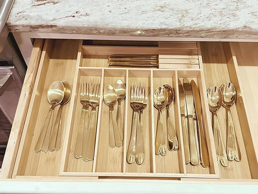 Kitchen Utensil Drawer Organizer- Bamboo, Expandable