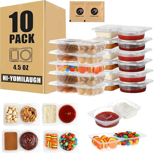 10 Sets Reusable Snack Containers with Lids, BPA-Free Double Compartment Condiment Storage, Leakproof Dipping Cups for Meal Prep, Portion Control, Travel & Outdoor Use (10)