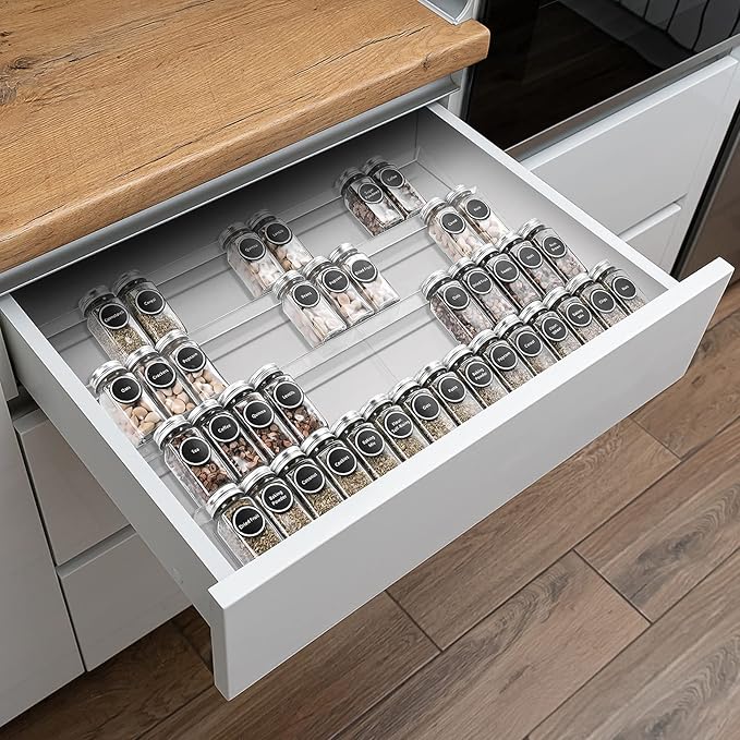 Acrylic Spice Rack Tray - Spice Drawer Organizer for Kitchen Cabinets Storage and Organization (Jars Not Included)