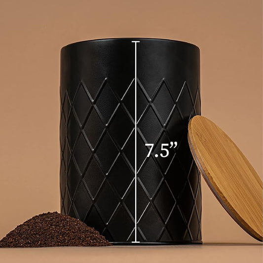 Aluminum Coffee Canister for Ground Coffee - Airtight Coffee Storage Container with Bamboo Lid (7.5 In) - Keep Your Coffee Beans Fresh - Stylish Kitchen Canister by StudioCorner