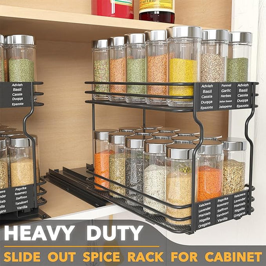 SpaceAid Pull Out Spice Rack Organizer for Cabinet, Heavy Duty Slide Out Seasoning Kitchen Organizer, Cabinet Organizer, with Labels and Chalk Marker, 6.5" W x10.75 D x8.5 H, 1 Drawer 2-Tier