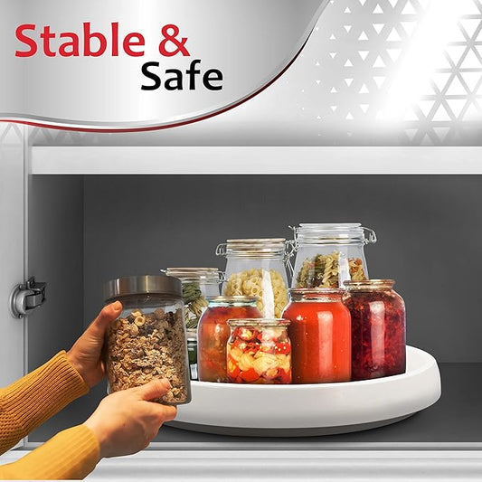 Lazy Susan Turntable 12 Inch, Non-Skid Lazy Susan Cabinet Organizer, 360 Degree Rotating Turn Table for Kitchen, Countertop, Pantry, Refrigerators, Vanity, White & Grey, Pack of 4 - by RamPro