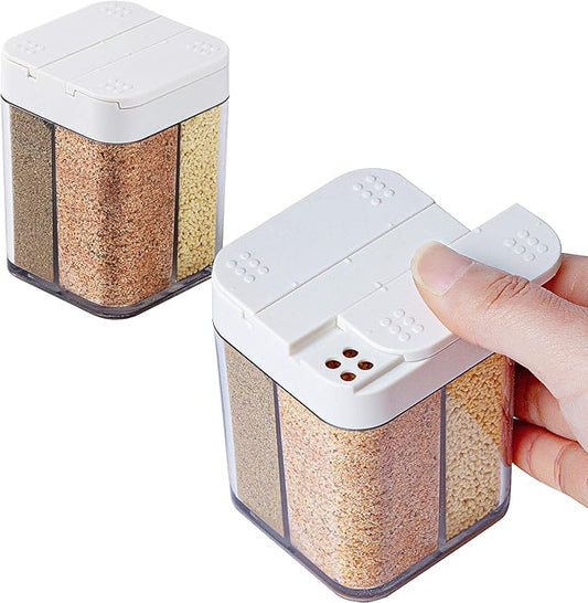 2 Pack 4 in 1 Plastic Salt and Pepper Shaker- 8 Grids Travel Spice Container, Multi Spice Dispenser Camping Seasoning Jars with Adjustable Holes