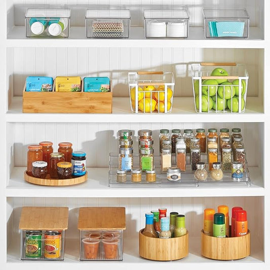 mDesign Plastic Adjustable, Expandable 4-Tier Kitchen Cabinet, Pantry, Shelf Organizer/Spice Rack - Storage for Spice Bottles, Jars, Seasonings, Baking Supplies, Lumiere Collection - Clear