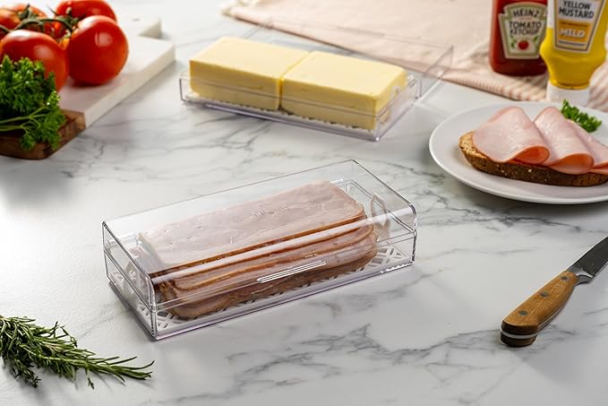 Deli Keeper | Fridge Storage Container with Hinged Lid and Removable Tray | Small Cold Cuts Organizer | Dishwasher Safe | Made in USA