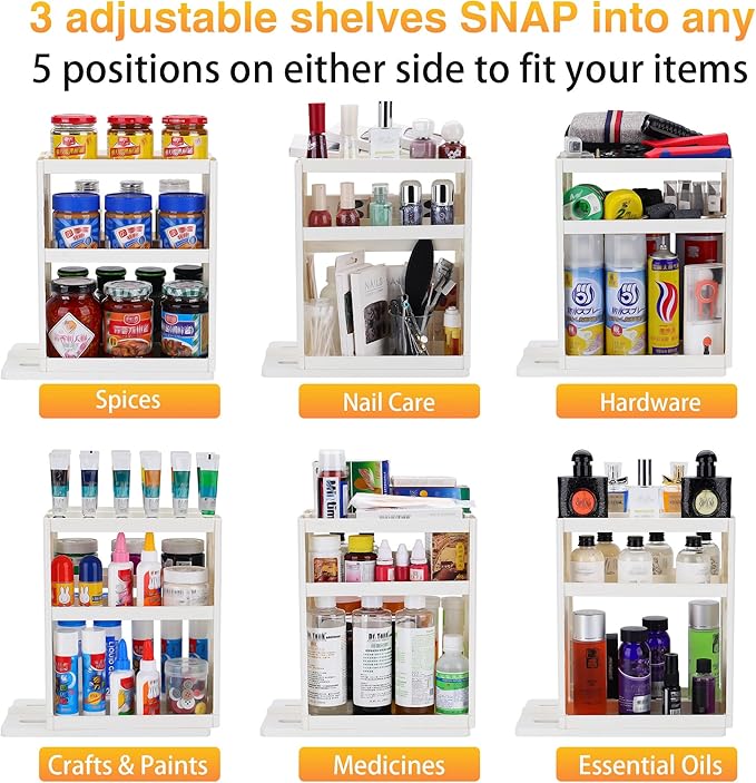 Spice Rack Organizer 3 tier Seasoning Holder, Pull and Rotated Storage Cabinet for Kitchen Bathroom Countertop 10.8”H x 5.8”W x 10.4”D (Creamy White)