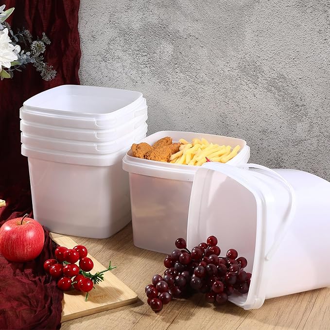 Mifoci 24 Pcs Plastic Food Containers Ice Cream Buckets with Lids and Handle Reusable Square Deli Containers Freezer and Microwave Safe for Kitchen Food Drinks Storage(169 Oz / 4.4 Qt / 1.3 Gallon)