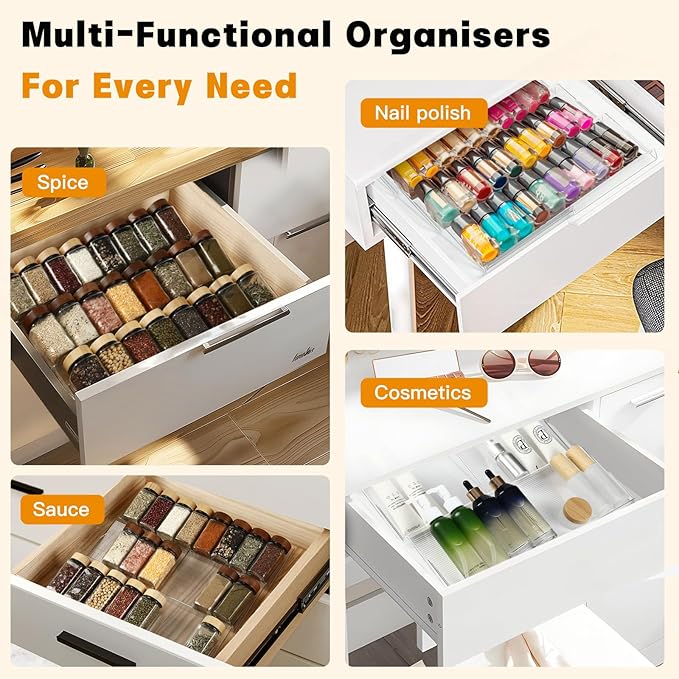 Spice Drawer Organizer 3 Tier- 2 Pack Clear Acrylic Drawer Seasoning Organizer Expandable From 7.5' to 15'' Kitchen Spice Rack Organizers and Storage for Drawer (Jars not included)