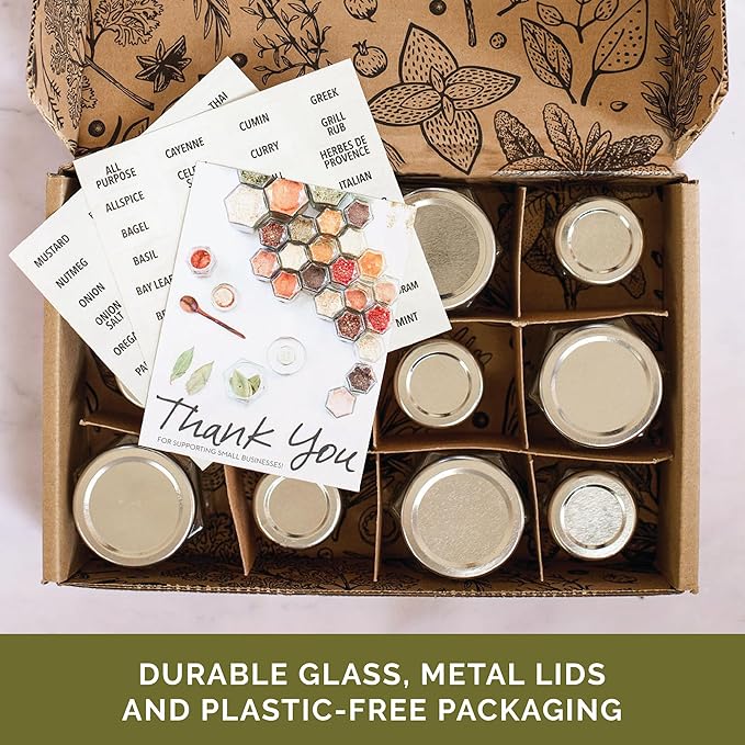 Gneiss Spice Magnetic Spice Jars Sample Pack – 6 Large & 6 Small Empty Glass Jars with Magnetic Lids & Spice Labels | Fridge-Mount Hanging Spice Rack | Refillable Kitchen Organizer