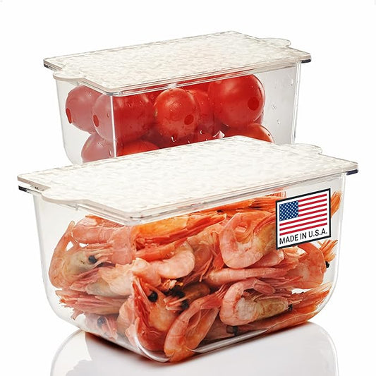 Condiment Storage Containers | Set of 2 Small Organizers with Lids for Refrigerator | Dishwasher Safe | Made in USA