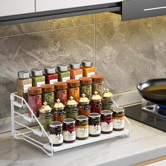 RCHYFEED Spice Rack Organizer for Cabinet, 4 Tier Spice Organization for Cabinet Adjustable Step Storage,Tierd Spice Rack Seasoning Organizer for Kitchen Countertop Pantry, Metal(1 Pack)