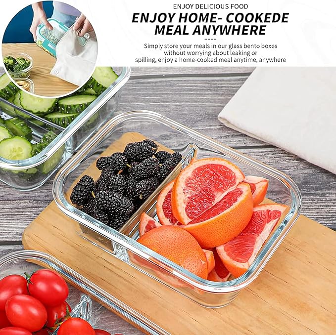10 Packs 30oz Glass Meal Prep Containers 2 Compartments,Glass Food Storage Containers with Lids,Airtight Glass Lunch Bento Boxes,Oven,Freezer and Dishwasher Safe, Green