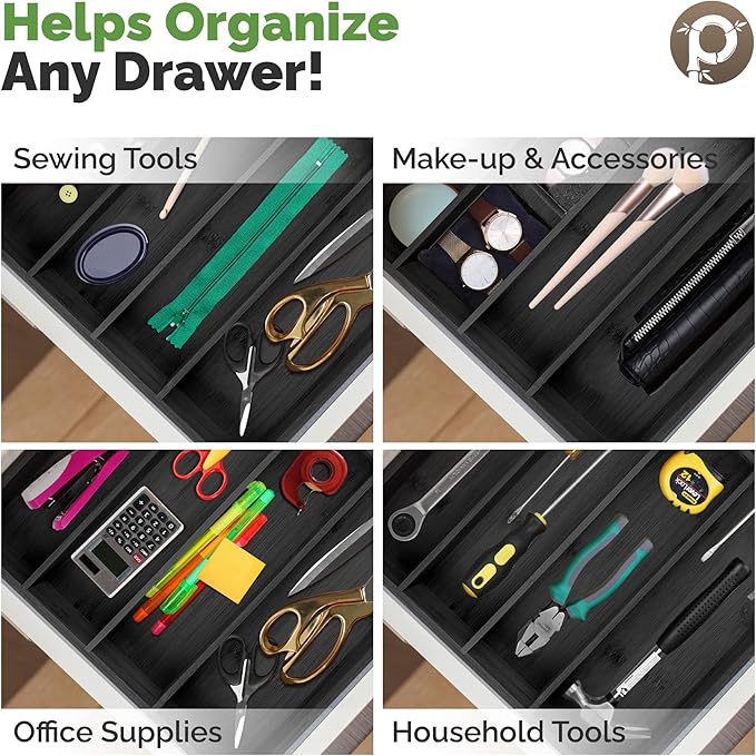 Silverware Organizer - Kitchen Drawer Organizer and Utensil Organizer - Cutlery Tray – Flatware, Utensil and Silverware Holder - Silverware Tray for Drawer (5-Slots, Black)