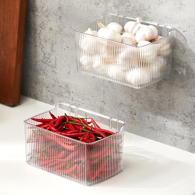 2 Pack Adhesive Spice Rack Wall Mount, 8.1" x 4.5" x 4.3", Cabinet Door Organizer Clear Acrylic Shelf, No-Drilling Small Hanging Basket for Kitchen Pantry, Shower Caddy for Bathroom