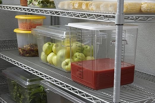 Rubbermaid Commercial Products Plastic Round Food Storage Container with Handle, 6 Quart, Clear, High Temperature Range Food Organization for Wet/Dry Food in Kitchen/Restaurants/Cafeteria, Pack of 12