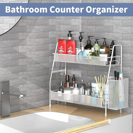 EKNITEY Bathroom Countertop Organizer Shelf - 2 Tier Counter Spice Rack Metal Makeup Rack Small Perfume Organizer for Sink/Bedroom/Living Room/Kitchen/Office