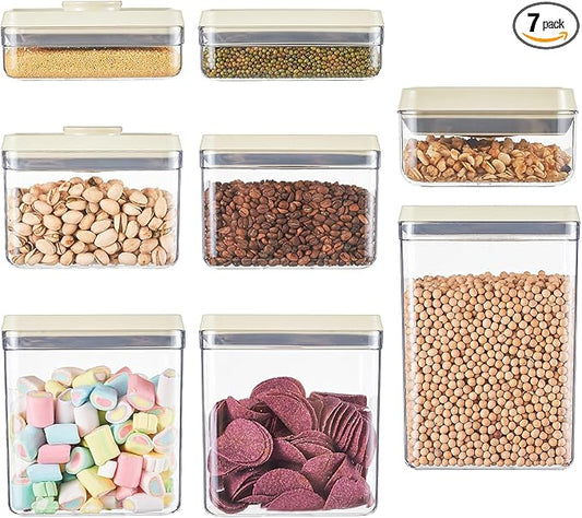 Airtight Food Storage Containers with Pop Top Lids, 7 Pcs BPA Free Plastic Dry Food Canisters for Kitchen Pantry Organization Cereal Flour and Sugar, (0.36qt+2.3qt+1.3qt)*2+3qt