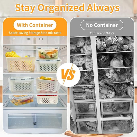 Fruit Storage Containers for Fridge,Produce Saver Containers for Refrigerator with Drain Colander,Food Storage Container,Dishwasher&Microwave Safe,Keep Fruits,Vegetables,Berry,Meat Fresh longer 6Pack.