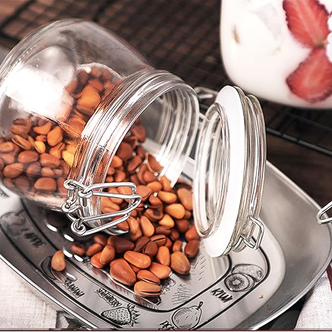Glass Jars With Airtight Lids 16 OZ 2 Set Wide Mouth Food Storage Canisters Leakproof Sealed Jar Containers With Clamp Lids For Coffee,Sugar, Spices,Snacks, Pickles,Cereal,Tea Bags,Candy,Cookies