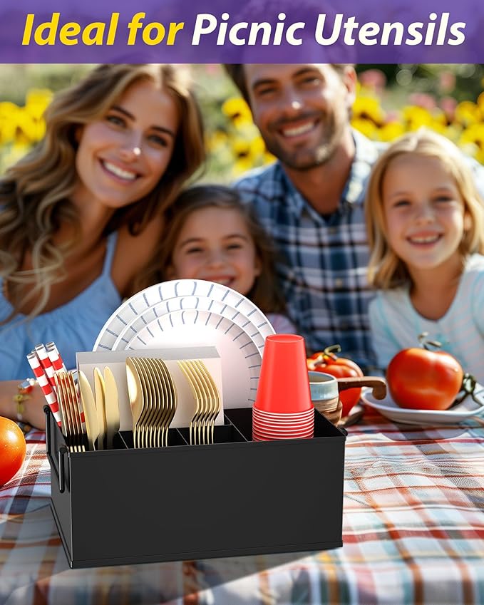 Paper Plate Holder Reusable - Outdoor Utensil Caddy with Dual Handles, Perfect for Cutlery Holder, Picnic Caddy, and Silverware Holder for Party, Everyday Dining Essentials, Easy to Clean
