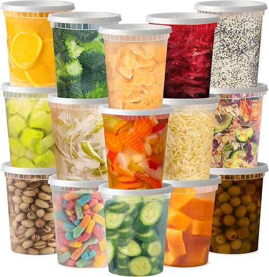 TashiBox 48 Sets 32 oz Plastic Deli Containers with Lids - Clear Airtight Food Storage & Meal Prep Containers, BPA Free, Stackable, Leakproof, Microwave & Freezer Safe