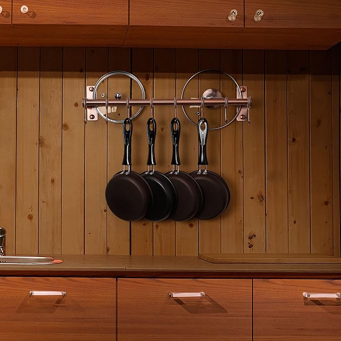 Dseap Kitchen Untentil Rail with 8 Hooks,Hanging Rack for Pots and Pans, Plants, Double Bars, Wall Mounted, Antique Copper, Pack of 2