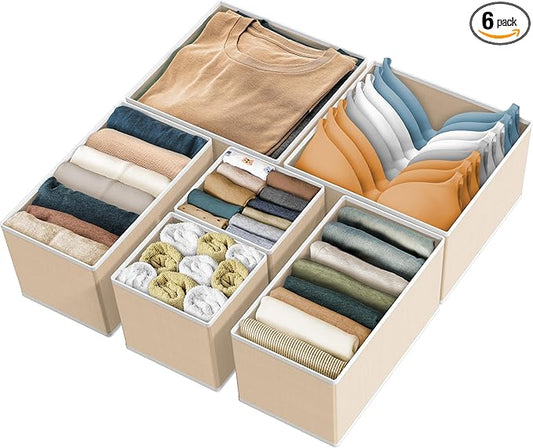 Simple Houseware Underwear Drawer Organizer for Lingerie/Undergarment/Bra/Panty/Sock/Onesie, Set of 6, Beige