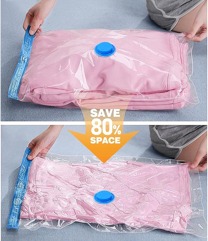 15 Pack Vacuum Storage Bags,Vacuum Seal Bags for Clothing with Hand Pump, 2 Jumbo+4 Large+4 Medium+5 Small, 80% Space Saver Bags for Clothes, Pillows, Comforters and Blankets, Home Travel Essentials