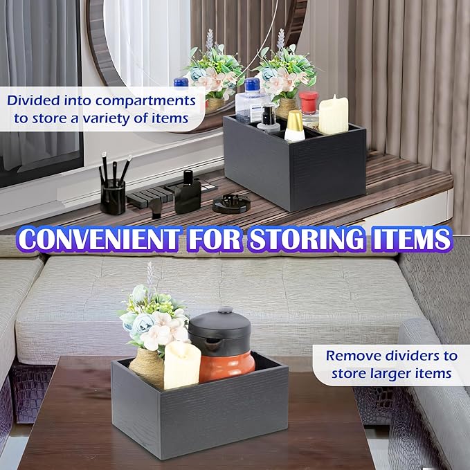 Utensil Caddy for Party - Black Wooden Silverware Holder with 4 Compartments for Plate, Cup, Fork, Spoon, Napkin - Paper Plate Organizer for Countertop - Cutlery Holder for Kitchen Camping Buffet