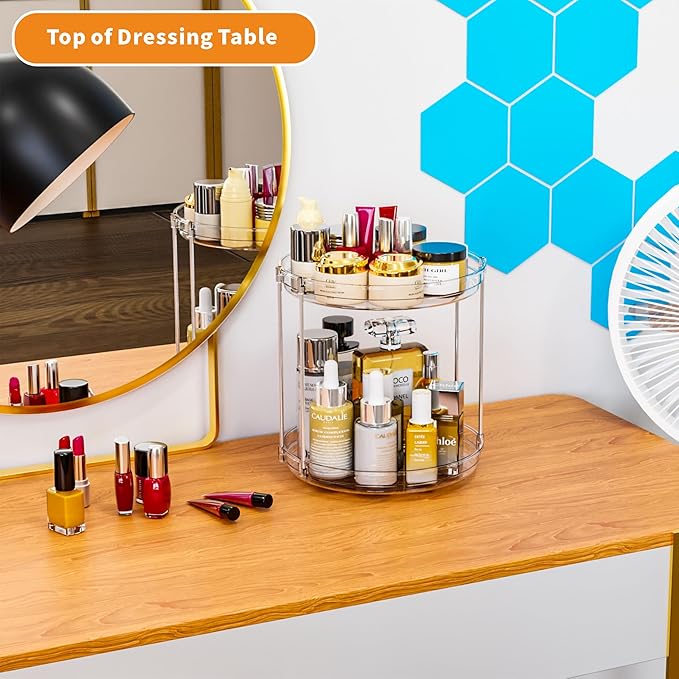 9.8" Tall 2 Tier Lazy Susan Organizer for Countertop,Cabinet and Pantry Shelf,Double Clear Spice Turntable & Rotating Spice Rack Organization and Vitamin & Medicine Cabinet Organizers Carousel