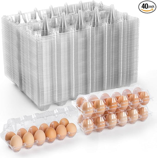 40 Pack Clear Plastic Egg Cartons, 2x6 Grids, 12 Count, 10.2 x 4 Inches, Reusable, Transparent, Shock-Absorbing, Perfect for Family, Farm, Market, Display