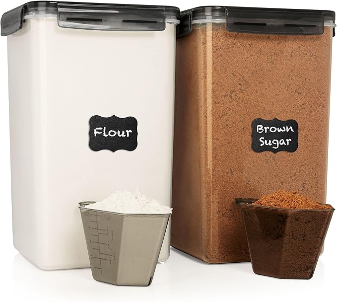 WHITE FEATHER SUPPLIES 2 PC [6.5L / 220 Oz] Large Flour Sugar Storage Containers - Leak Proof, BPA Free, Clear Plastic Food Storage Containers with Lids Airtight - Bulk Storage for Kitchen and Pantry