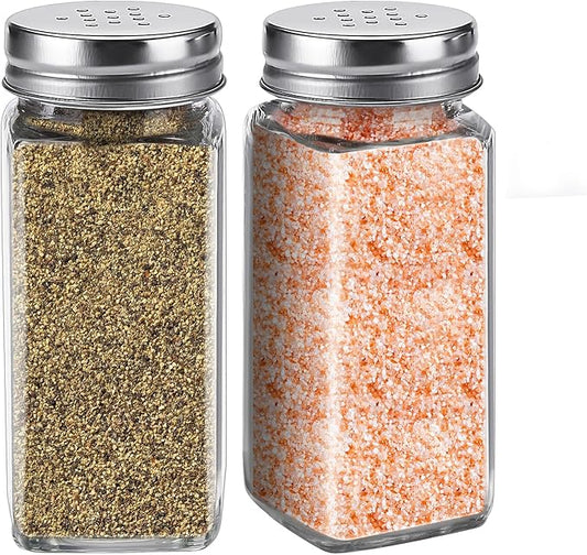 Glass Salt and Pepper Shakers Set Large,DWTS DANWEITESI Farmhouse Salt and Pepper Shakers Cute with Stainless Steel Lid-Large Spice Jars,Clear to Know When to Fill,Cute Farmhouse Kitchen