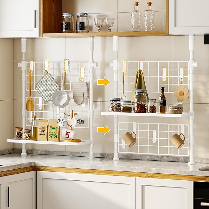Homeiju 3-Tier Spice Rack Organizer, Multi-functional Kitchen Countertop Shelves, Wall Mount Hanging Spice Rack Seasoning Organizer for Kitchen Organization and Storage (2 Mesh Nets & 1 Mesh Dish)