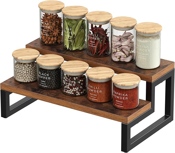 Spice Rack,Spice Rack Organizer for Countertop,Tiered Display Stand-Tiered Shelf Organizer for Pantry,Cupboard,Countertop,Enhances Kitchen Storage and Organization Vintage Color (13.4IN)