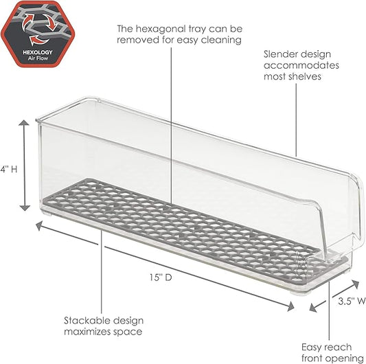 Spectrum Diversified Hexa in-Fridge Large Refrigerator Bin for Storage and Organization of Fruit Vegetables Produce and More, 15" D x 3.5" Wx 4" H, Clear/Dark Gray