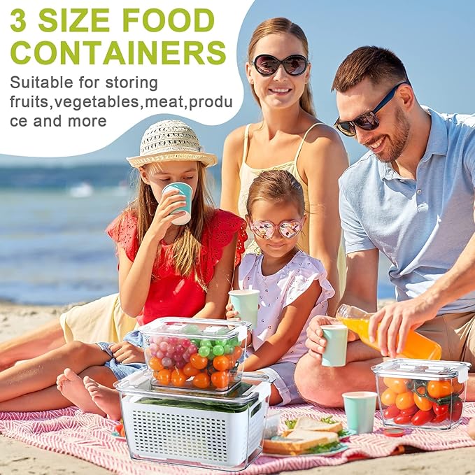 Zopeal 6 Pack Fruit Storage Containers for Fridge Produce Saver Containers for Refrigerator Fruit for Fridge Keep Fresh with Lids Colander and Dividers for Salad Berry Vegetable(White, Gray)