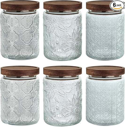 Vintage Glass Jar With Airtight Lid, Kitchen Glass Food Storage Containers Mason Jars for Cookie, Candy, Sugar, Coffee, Beans, Tea, Oats, Flour, Grains, Delicate Food Storage Jar
