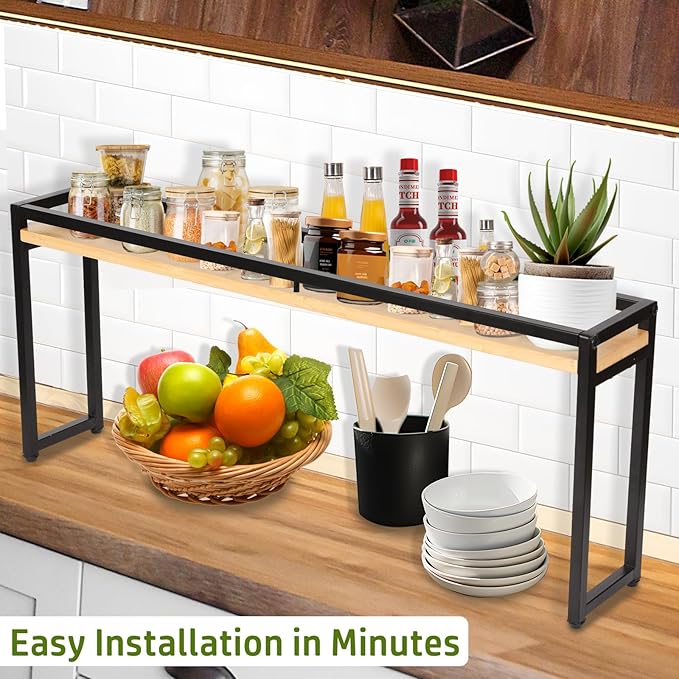 Stove Top Shelf - Over the Stove Shelf for Kitchen, 31.5" Countertop Spice Rack Organizer Shelf, Stove Shelf Kitchen Space Savers, Protective Lips and Metal Legs, Easy to Assemble