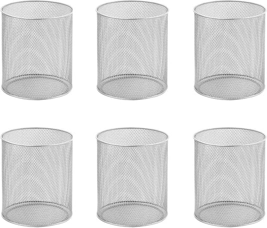 YBM Home Mesh Steel Kitchen Utensil Holder Keeps Cooking Tools & Silverware Organized and Accessible, Simple Round Cutlery Caddy Organizer for Counter, Kitchen, Table - Silver, 6-Pack 2375-6