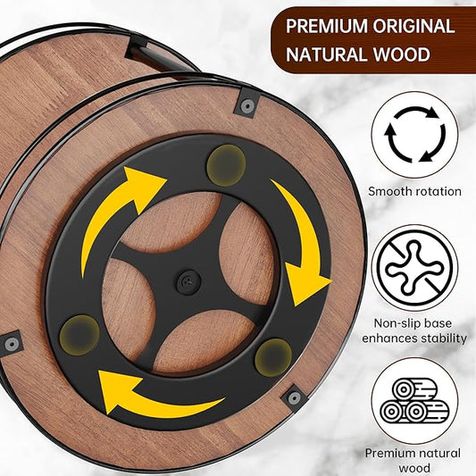 12.4" Lazy Susan Organizer 2 Tier - Rotating Spice Rack, Wooden Spinning Spice Holder for Inside Cabinet, Pantry, Kitchen, Countertop, Bathroom and Vanity, Versatile Storage